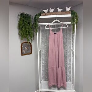 Pink Tiered Ruffled Sundress with Spaghetti Straps Cotton Gauzy - Size Small